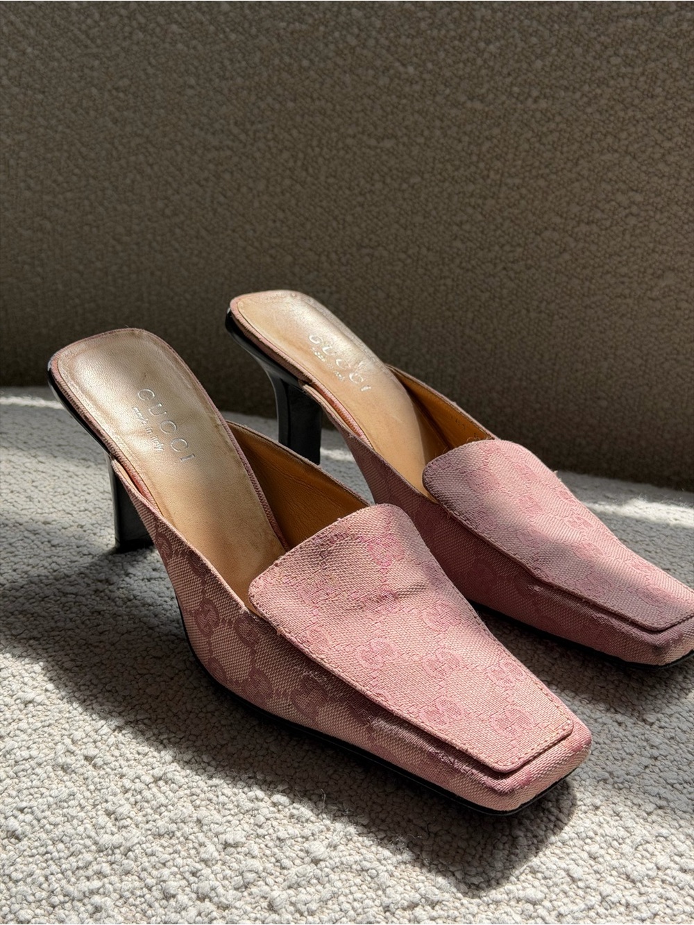 GUCCI GG Canvas Mule Square Toe Rosa 8.5